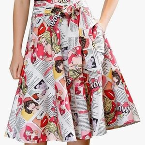 Belle Poque Beauty Comic Strip A-Line Midi Skirt
